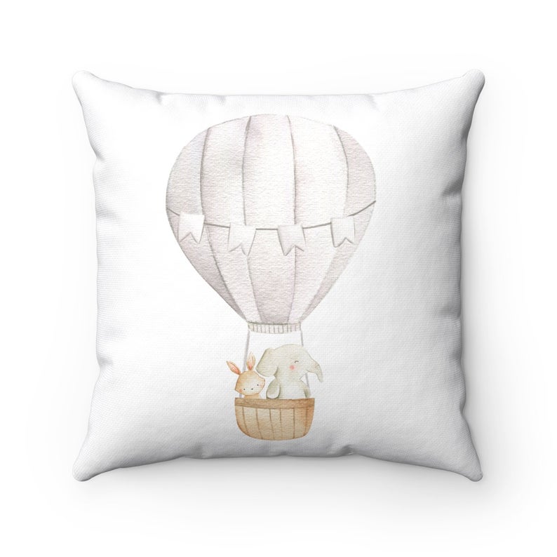 Rabbit Elephant On Hot Air Balloon Throw Pillow, Bedroom Decor, Outdoor Pillows, Living Room Decor, Sofa Bed Throw Pillow, Decorative Pillow, Home Office Throw Pillows