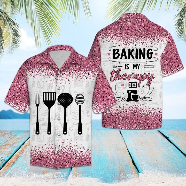 Baking Is My Therapy Hawaiian Shirt Summer Button Up For Men, Women, Couple
