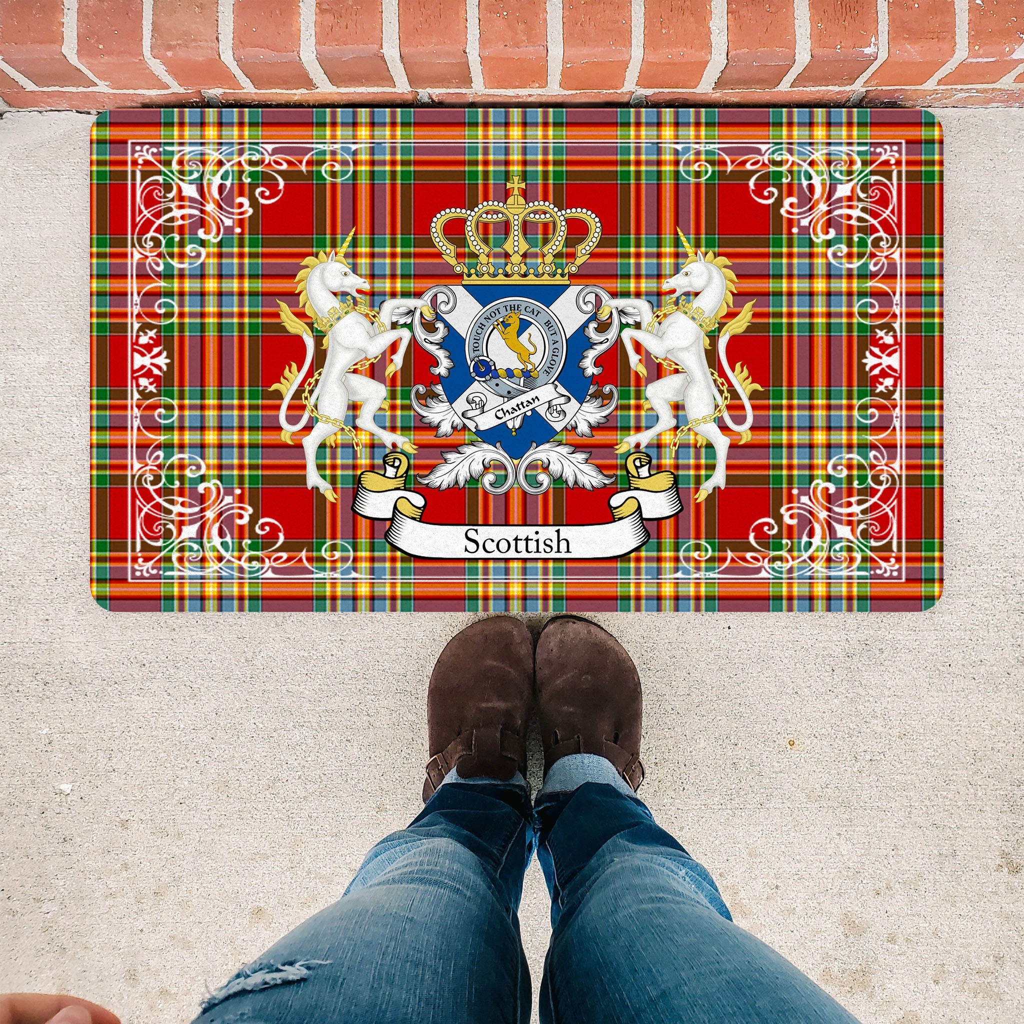 Scotstee Shop Tartan Door Mat Chattan Clan Badge Tartan Scottish Plaid Doormat, Christmas Door Mat