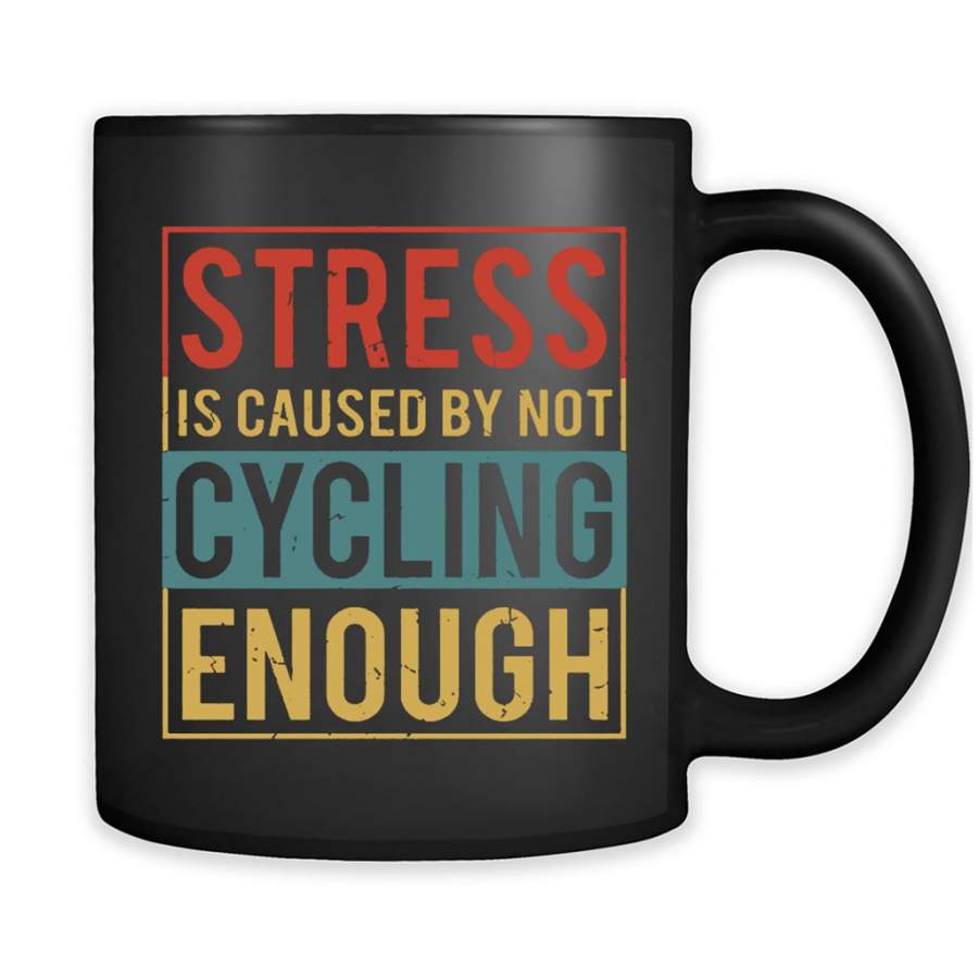 Stress Is Cause By Not Cycling Enough, Classic Vintage Retro Design – Full-Wrap Coffee Black Mug