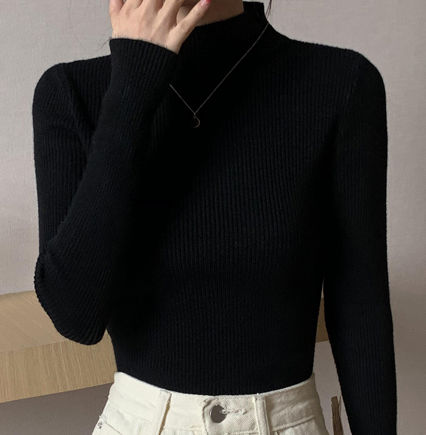 Abrini Women Semi Turtleneck Sweaters Cashmere Pullover Long Sleeve Knitting Jumpers Slim Mockneck Sweater Women Winter 2022 alx