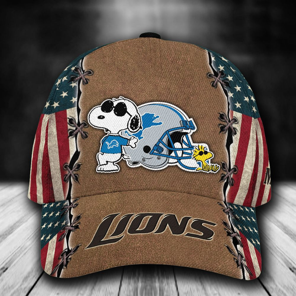 Personalized Detroit Lions Snoopy Usa Flag All Over Print 3D Baseball Cap – Brown