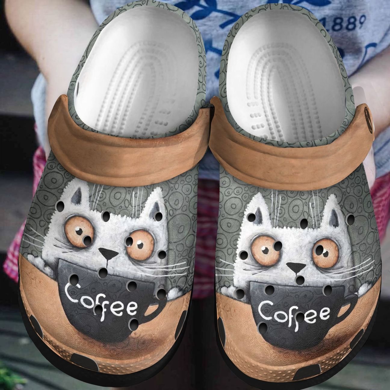 Coffee Personalized Clog, Custom Name, Text, Color, Number Fashion Style For Women, Men, Kid, Print 3D Coffee With Cat