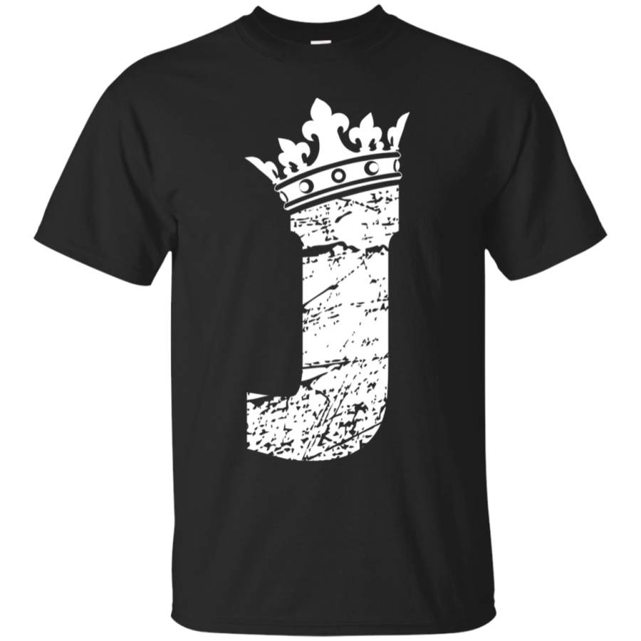 AGR Alphabet T Shirt- Initial Letter J And King Queen Crown Tee