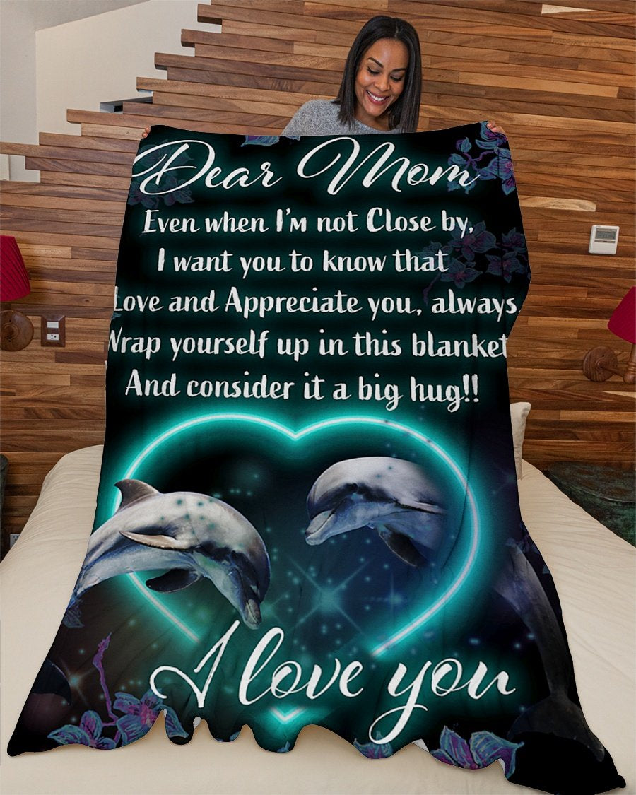 Dolphin Dear Mom I Love And Appreciate You Fleece Blanket Great Customized Blanket Gifts For Birthday Christmas Thanksgiving Mother’S Day