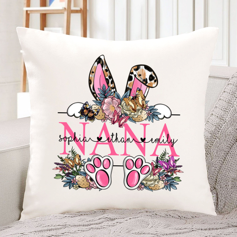 Leopard Bunny Nana And Kids, Custom Grandma Shirt, Mother Day Gift Cth01 Indoor Pillow