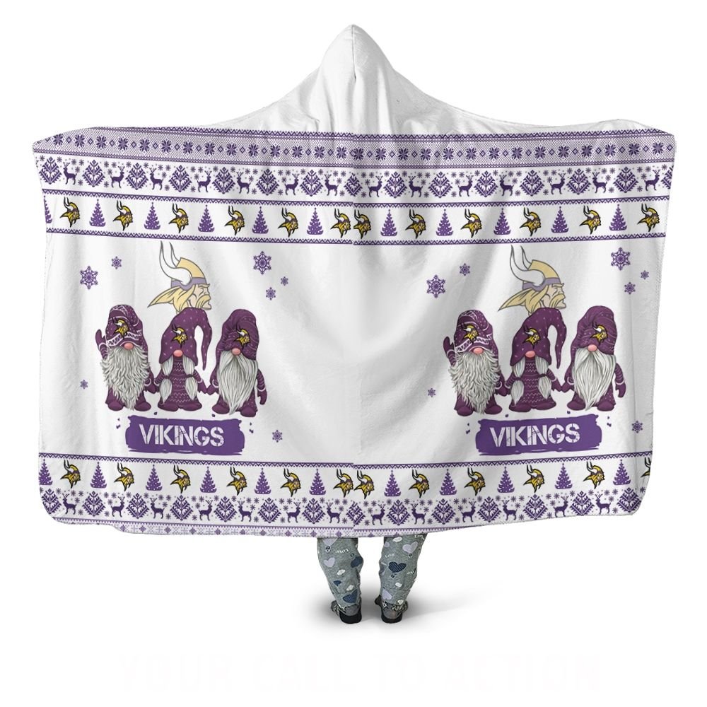 Christmas Gnomes Minnesota Vikings Ugly Sweatshirt Christmas 3D Hooded Blanket