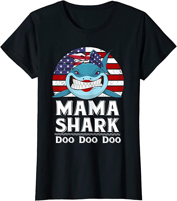 Womens Mama Shark Doo Doo Doo 4th Of July Tshirt Mother’s Day Gifts