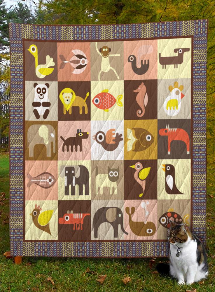 Animal Panda Monkey Elephant Art Quilt Blanket