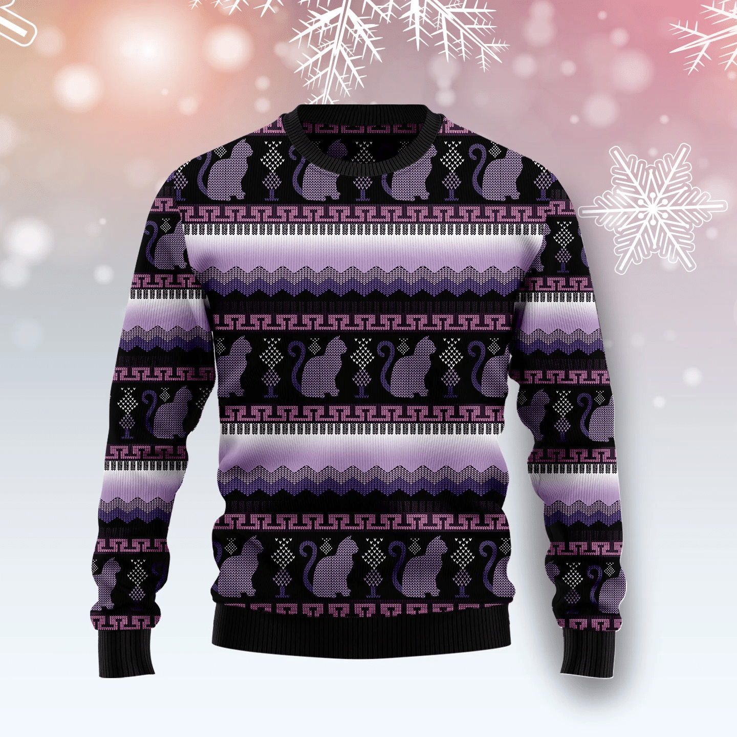 Cat Purple Pattern Christmas Ugly Sweater