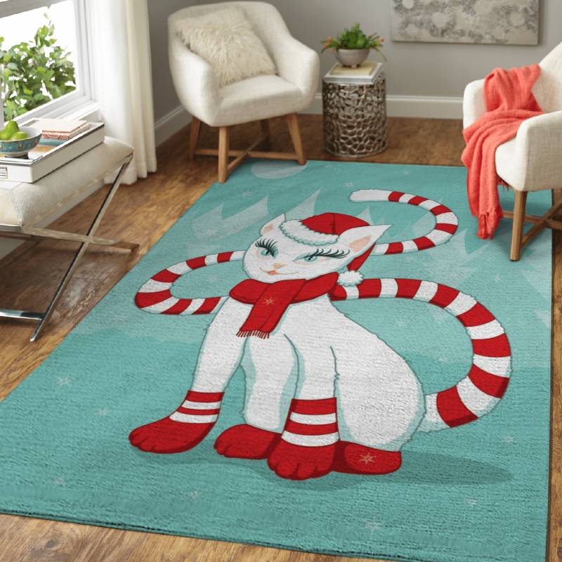 White cat in Christmas moo – Animals Area Rug Carpet