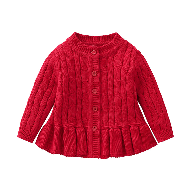 Autumn and Winter Coats Children’s Clothing Baby Girls Outerwear Infant Knitting Sweater Kids Clothes Red Outing Toddler Tops alx