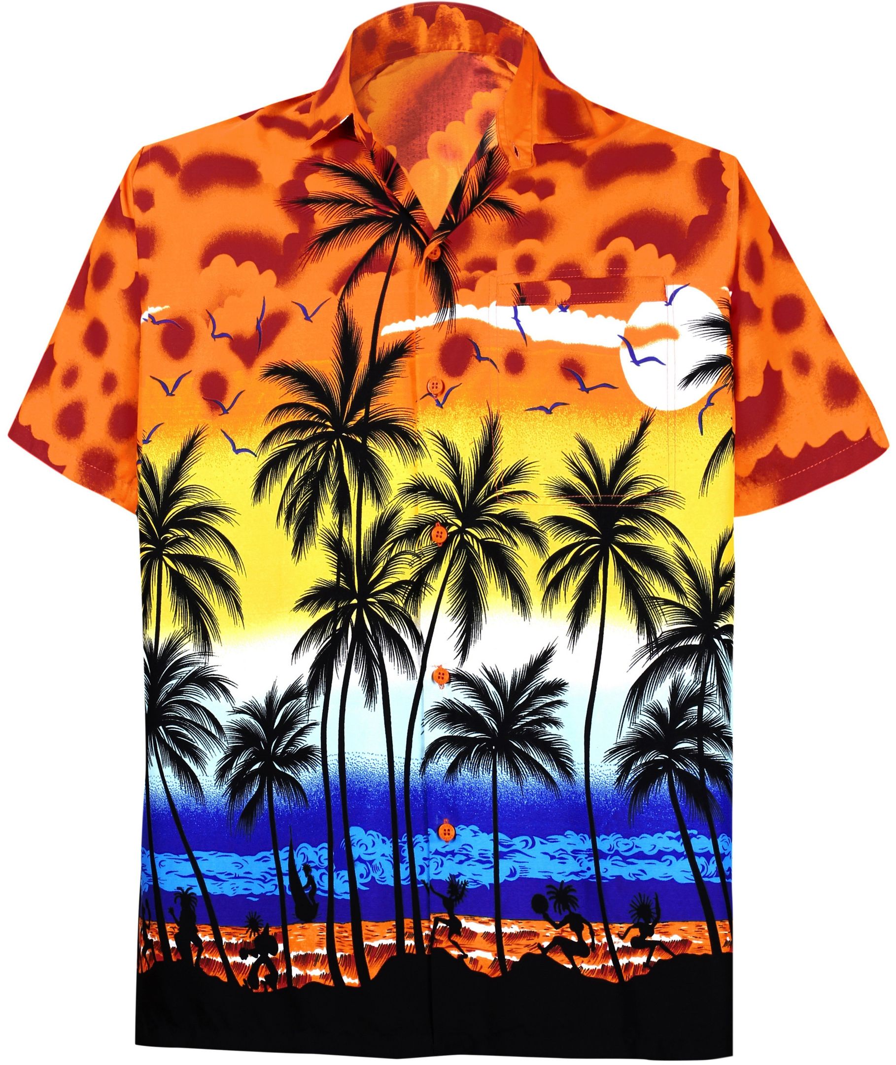 La Leela Men’s Casual Beach Hawaiian Shirt Aloha Tropical Beach Front Pocket Short Sleeves Orange