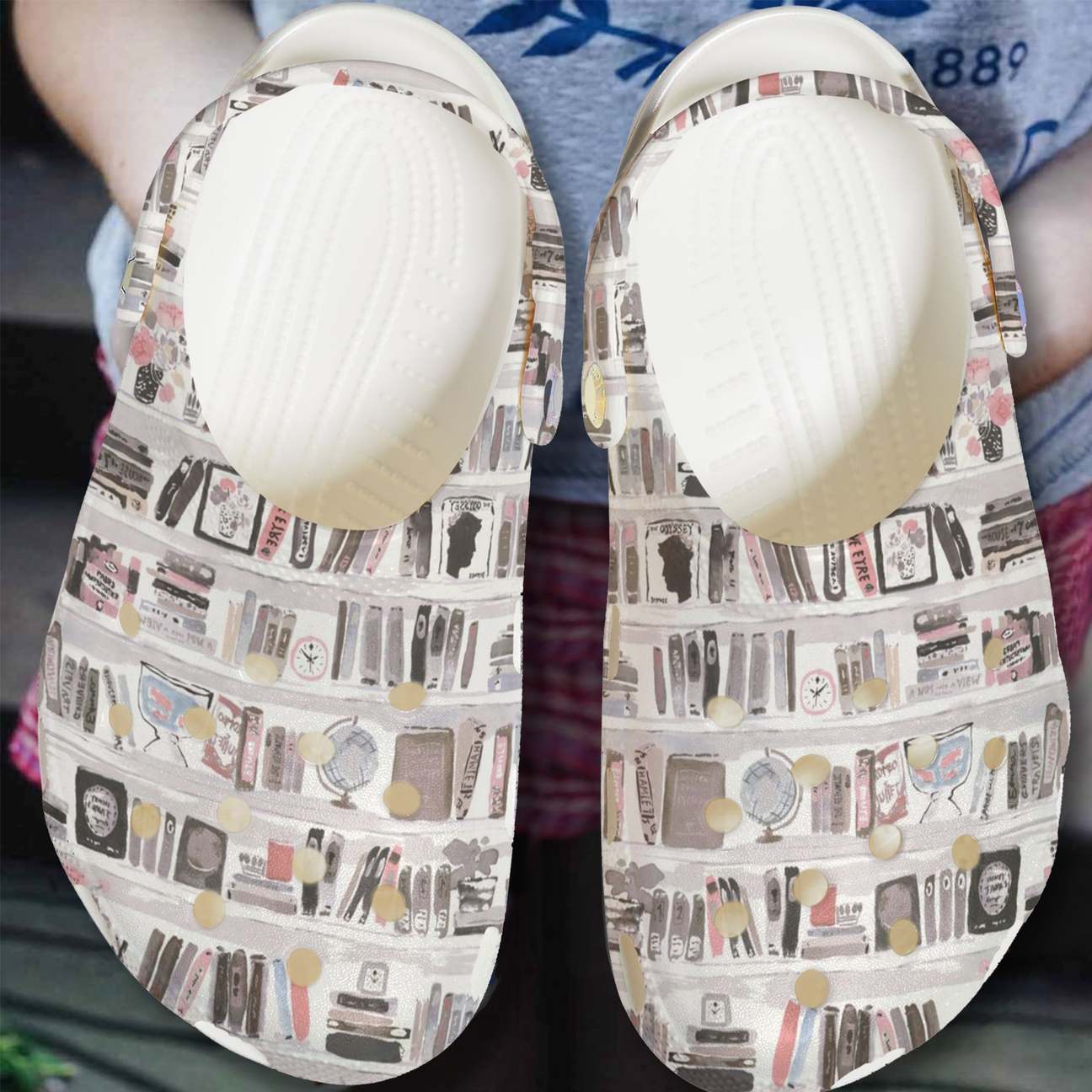 Book Personalized Clog, Custom Name, Text, Color, Number Fashion Style For Women, Men, Kid, Print 3D Bookshelf