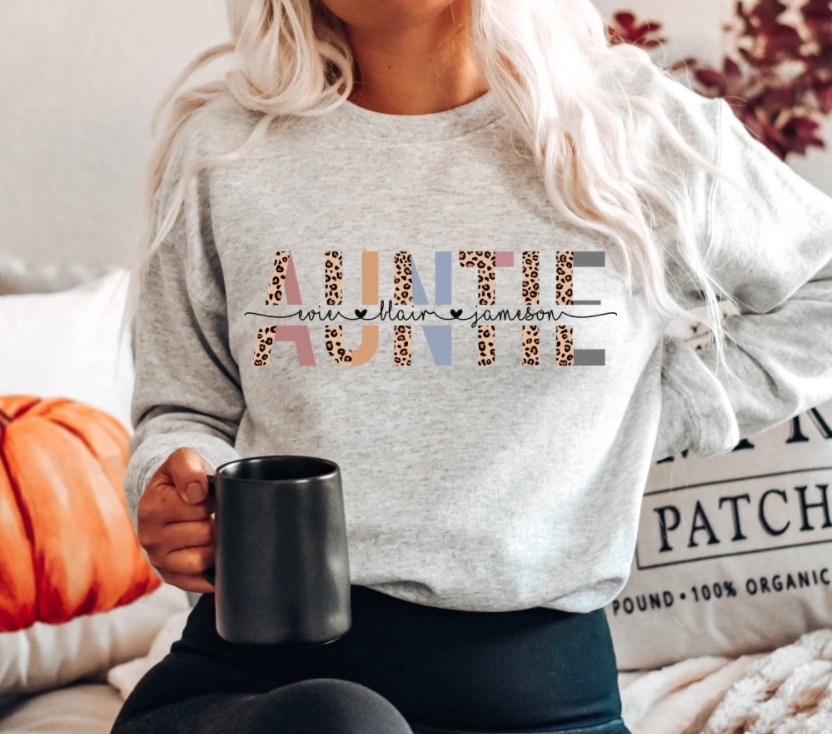 Custom Auntie Sweatshirt, Leopard Auntie Sweatshirt, Funny Aunt Shirt, Aunt Sweatshirt, Family Reunion Shirt, Birthday Gift Aunt, Sister