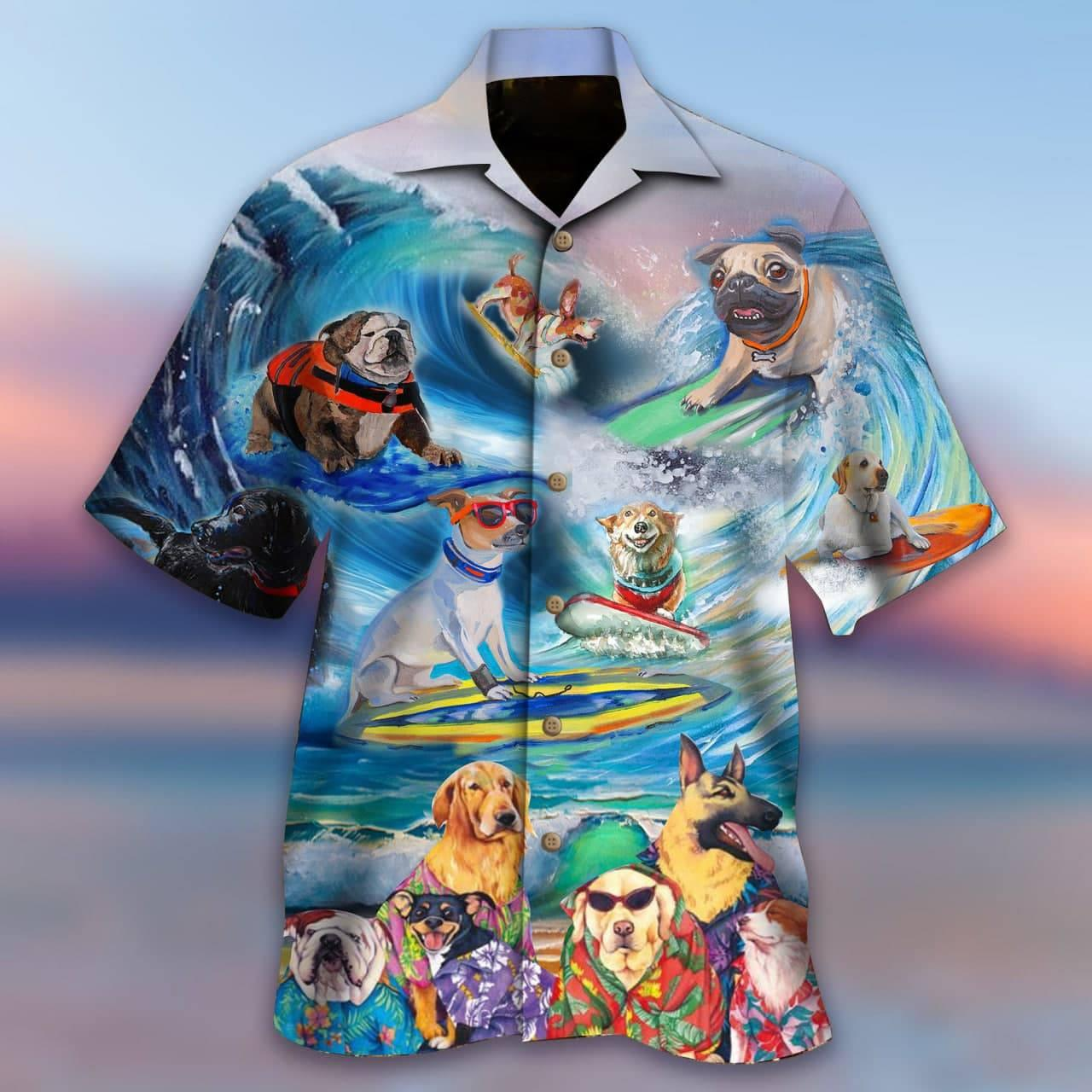 Puppies Surfing By The Beach Hawaii Shirt Ha17588