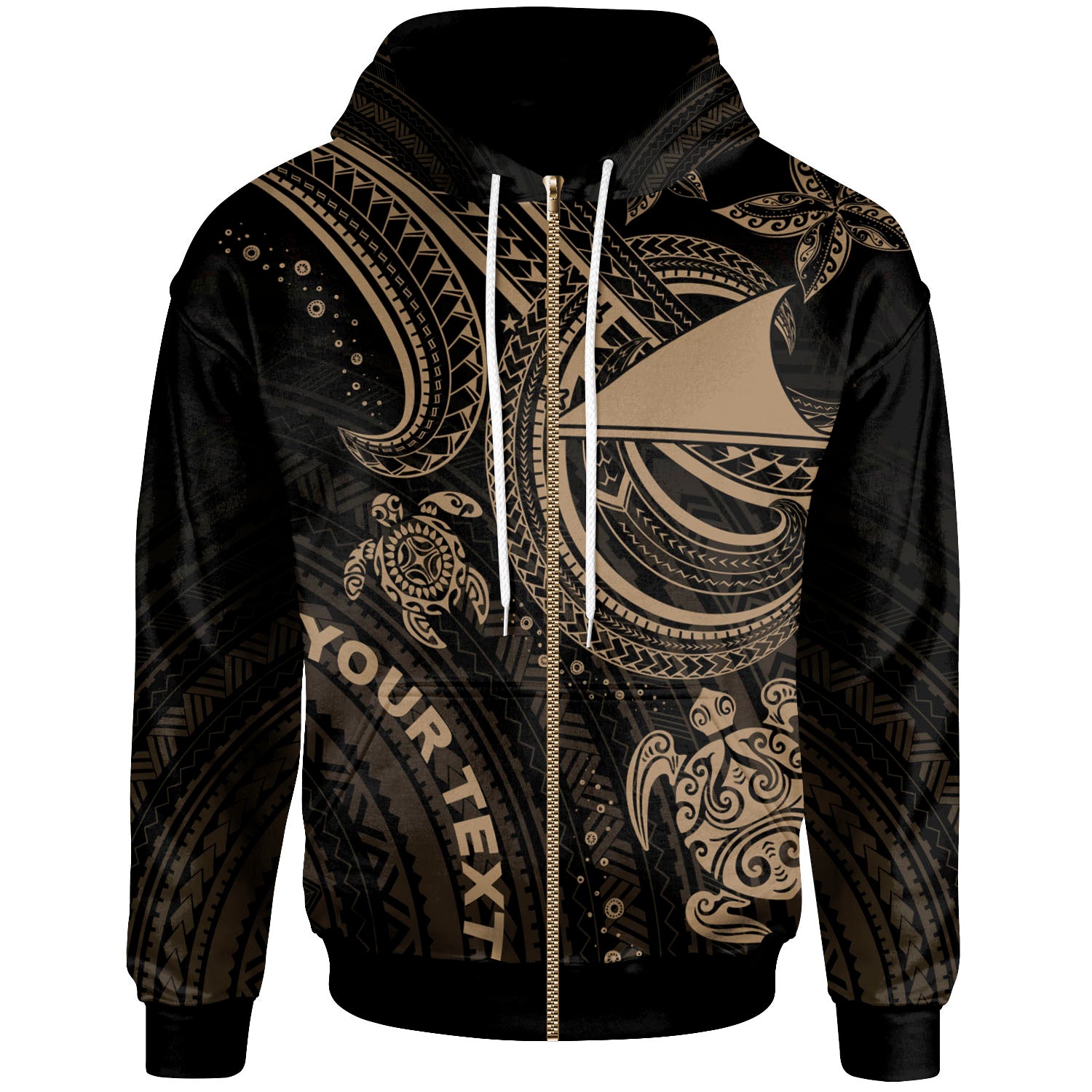 Tokelau Custom Personalised Zip-Up Hoodie – Gold Turtle – BN26