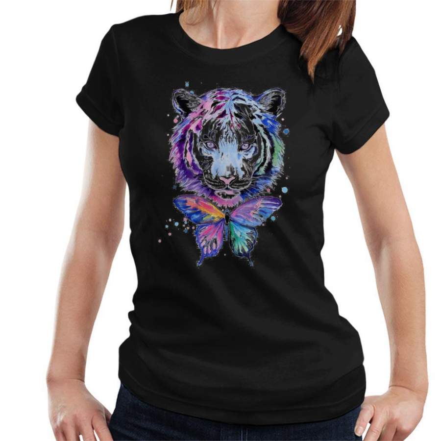 Watercolour Tiger And Butterfly Women’s T-Shirt