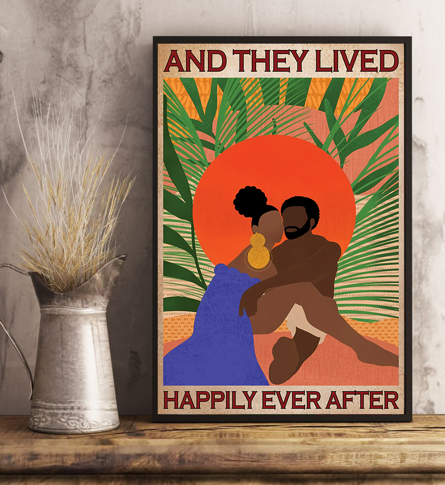 And They Lived Happily Ever After Art Poster Personalized Black Couple Poster For Couple Love Custom Black King Queen Poster