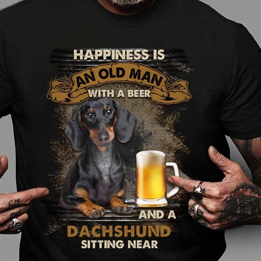 Happiness Is An Old Man With A Beer And A Dachshund Sitting Near Gift Standard/Premium T-Shirt