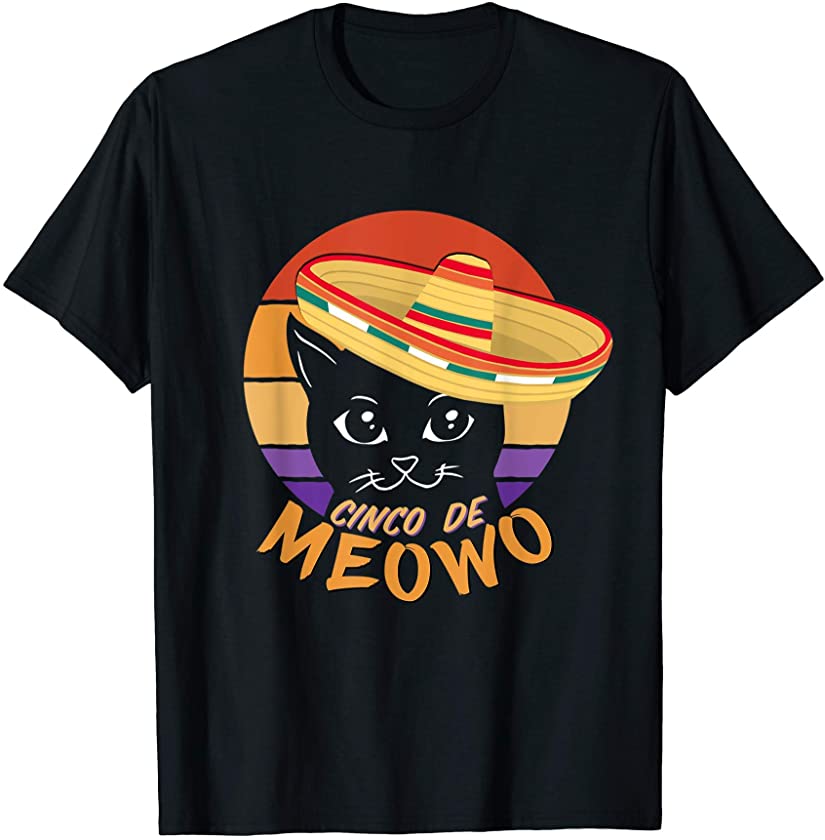 Cinco De Mayo Meow Mexican Cat Kitten Smiling Taco Sombrero4 T-Shirt