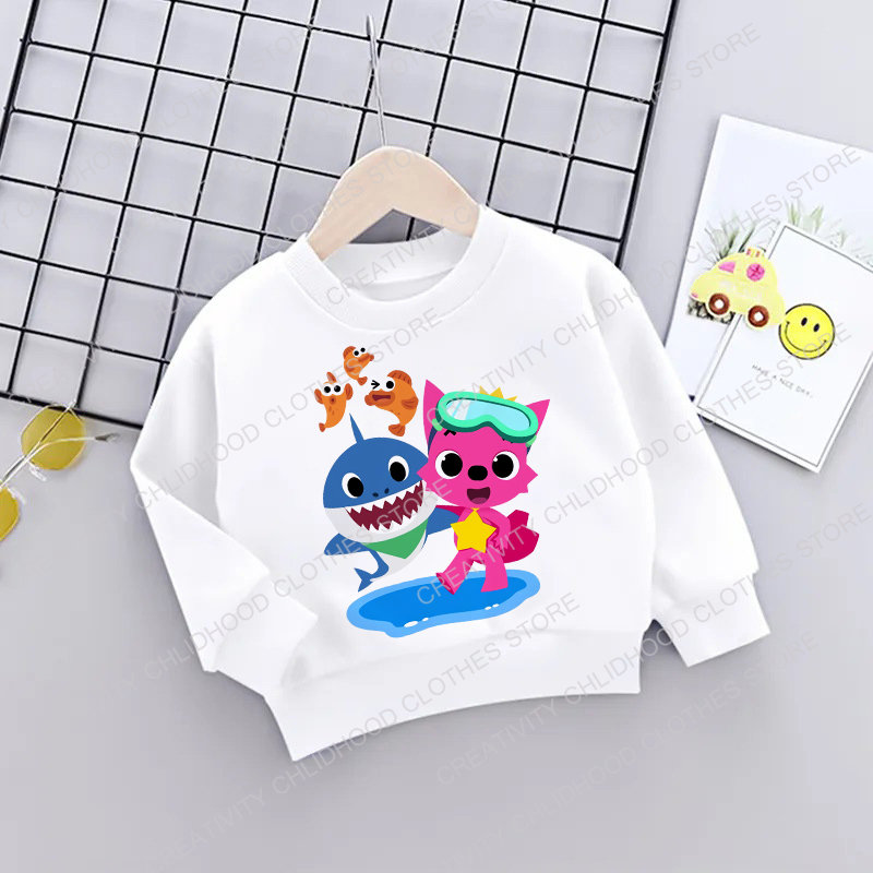 Autumn Cartoon Sharks Girl Boy Sweatshirts Children Cartoons Kawaii Print Hoodies Kid Pullover Casual Cotton Clothes Fashion Top alx