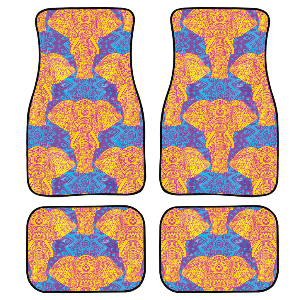 Yellow Mandala Elephant Pattern Print Front And Back Car Floor Mats