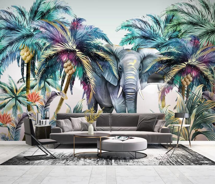 beibehang Custom Tropical jungle elephant Wall Mural Wallpaper For Bedroom Photo Background Wall Papers Home Decor Living Room alx