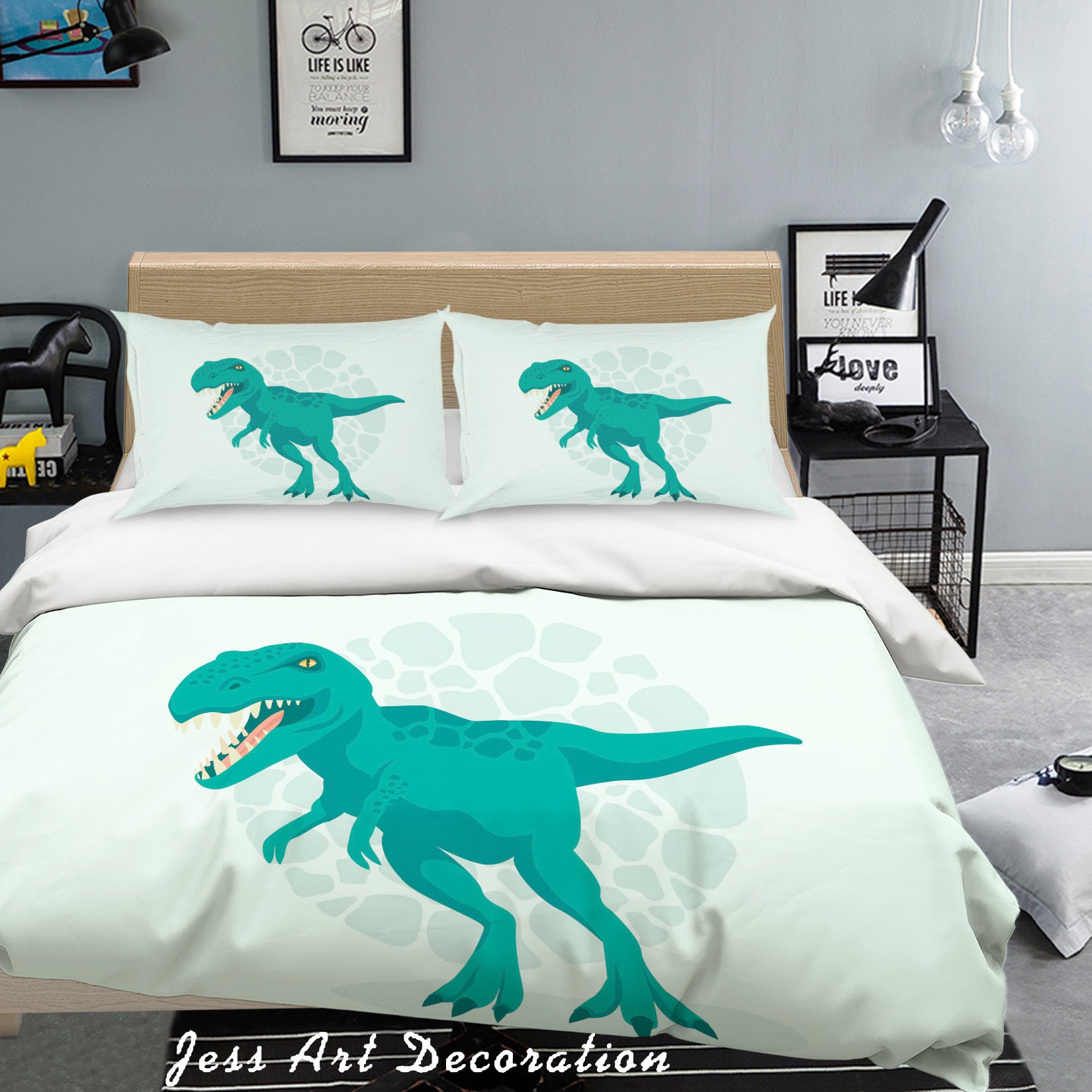 3D Green Dinosaur Light Quilt Cover Set Bedding Set Pillowcases 33