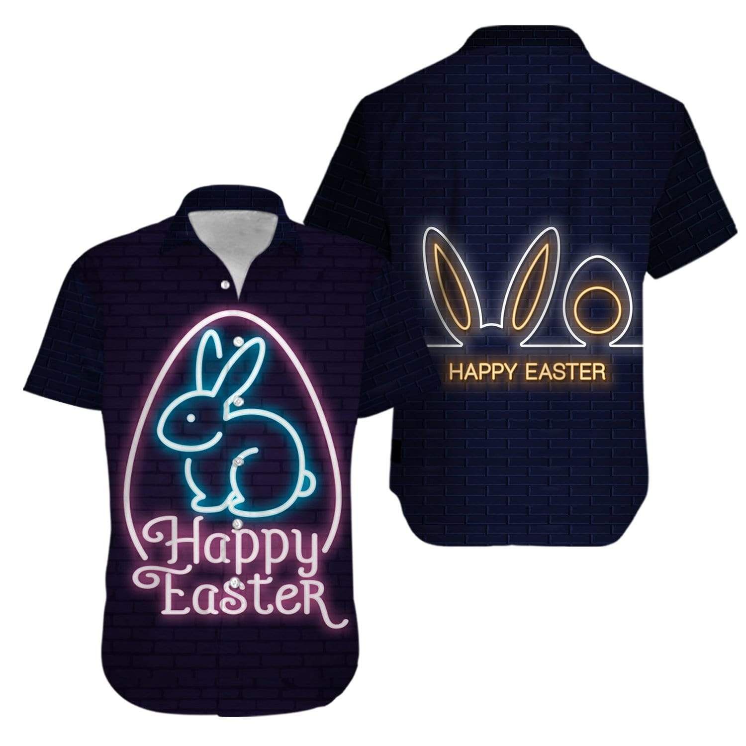 Bunny Neon Love Eggs Happy Easter Day Hawaiian Aloha Shirts  V