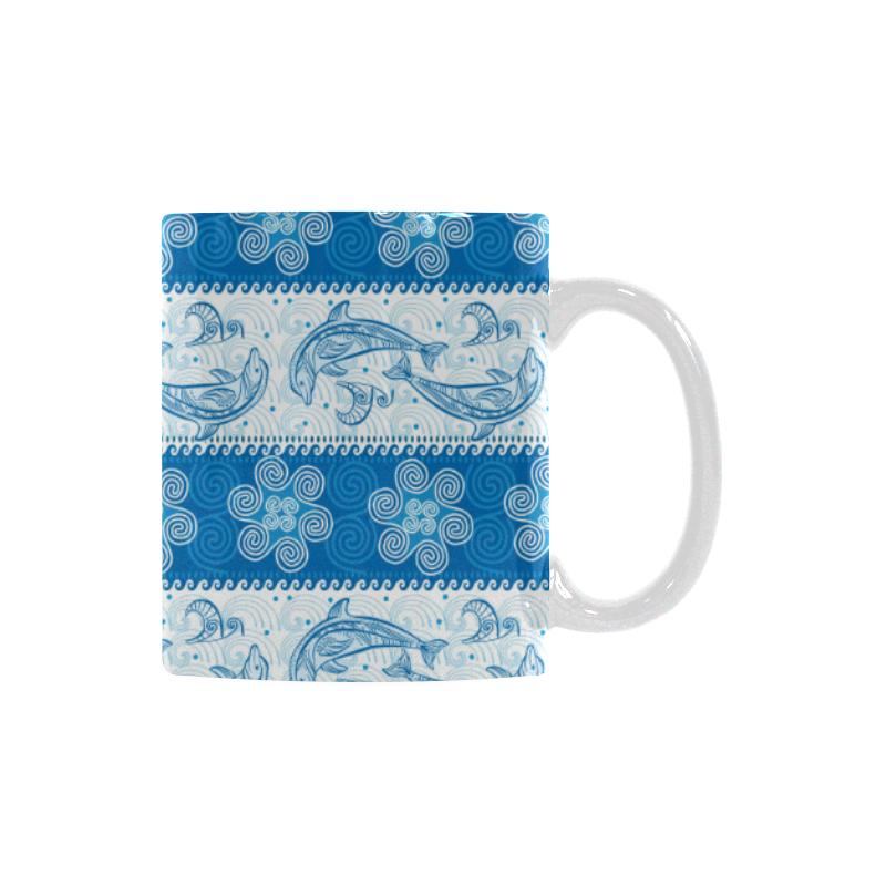 Dolphin Tribal Pattern Classical White Mug (FulFilled In US)