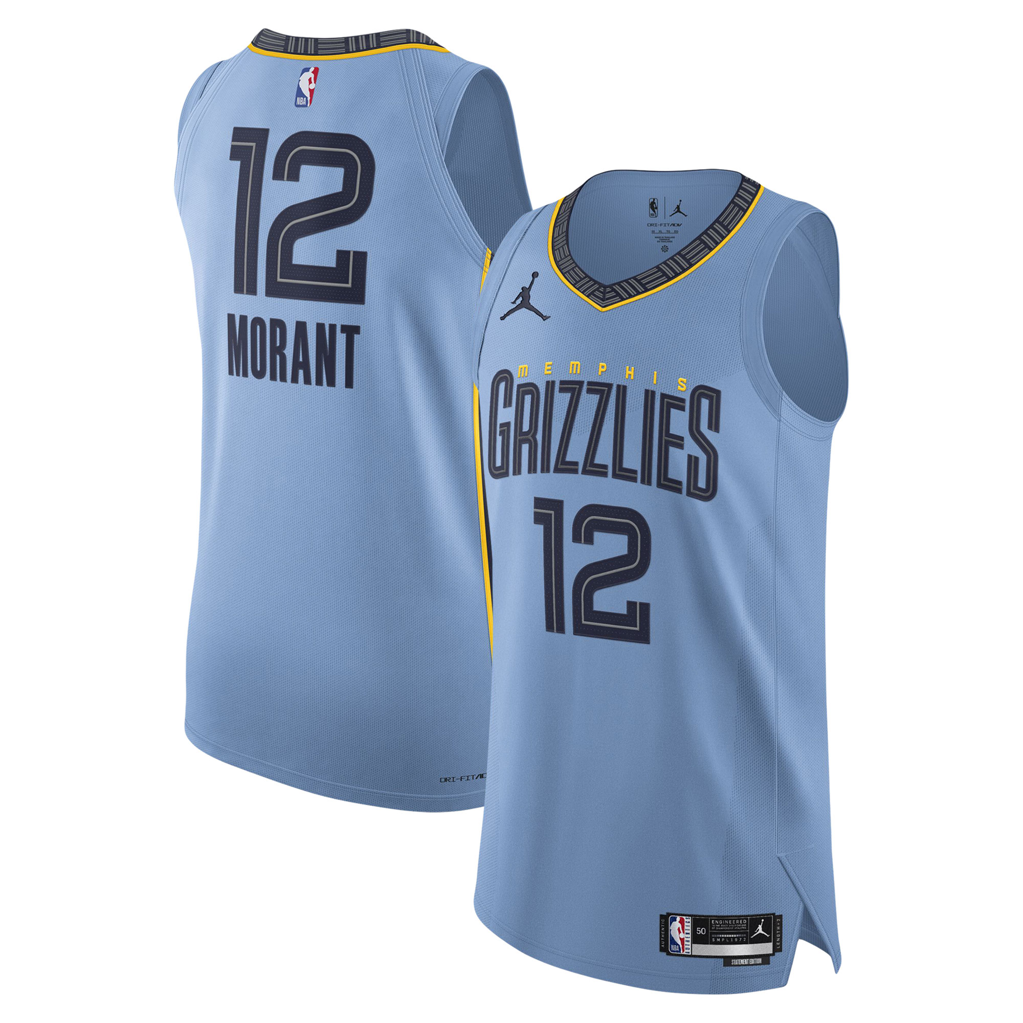 Ja Morant Memphis Grizzlies Jordan Brand Authentic Player Jersey – Statement Edition – Light Blue