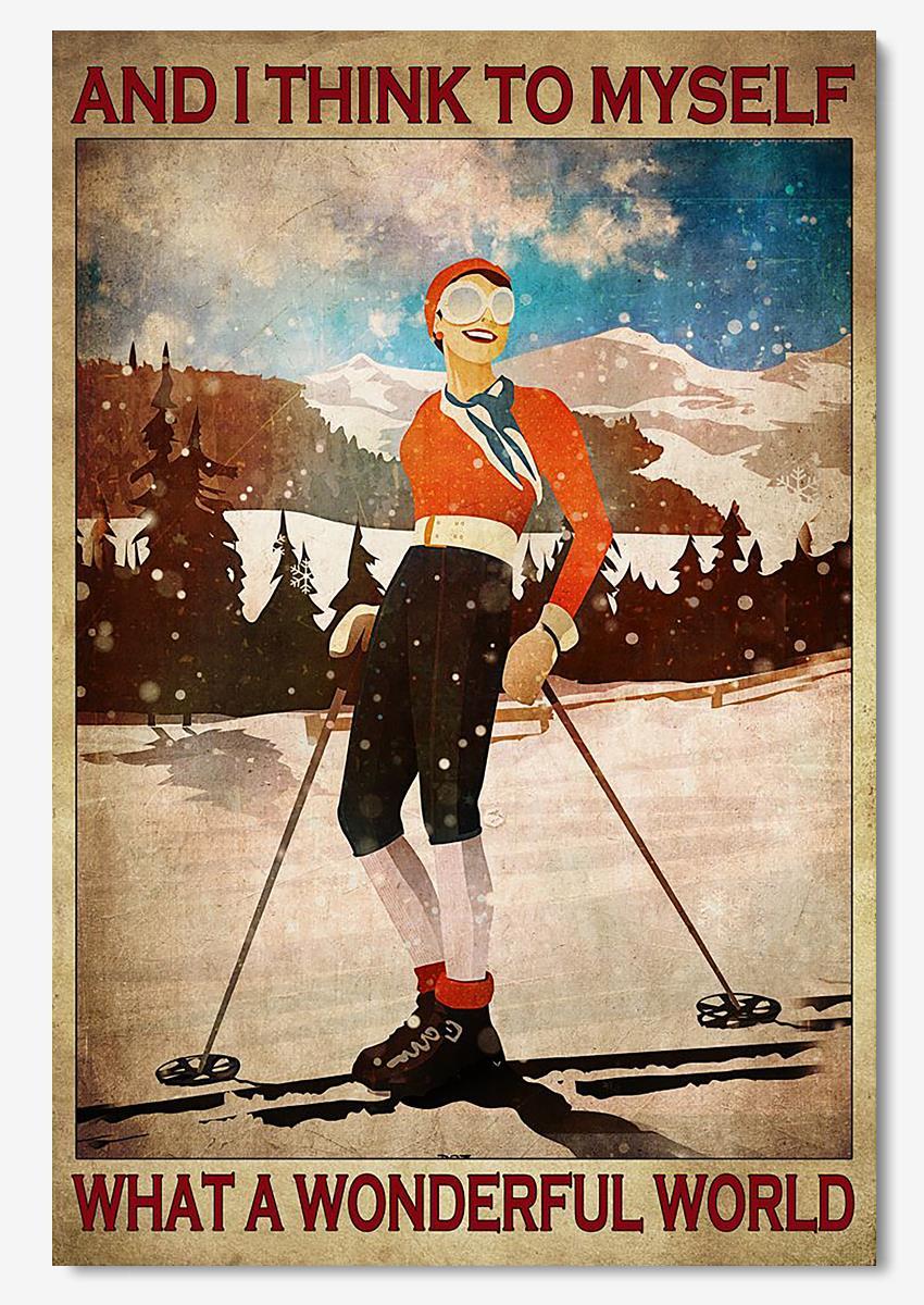 Boy And I Think To Myself What A Wonderful World Skiing Wall Art For Home Decor Poster