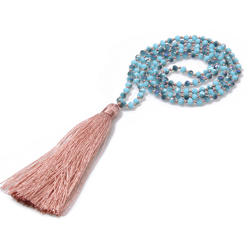 Boho Long Fringe Tassel Necklaces Women Glass Beads Crystal Pendant Statement Collar Bohemian Jewelry Gifts alx