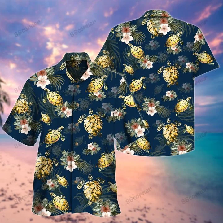 Golden Turtles Tropical Hawaii Shirt, Summer Aloha Shirt, Gift For Summer