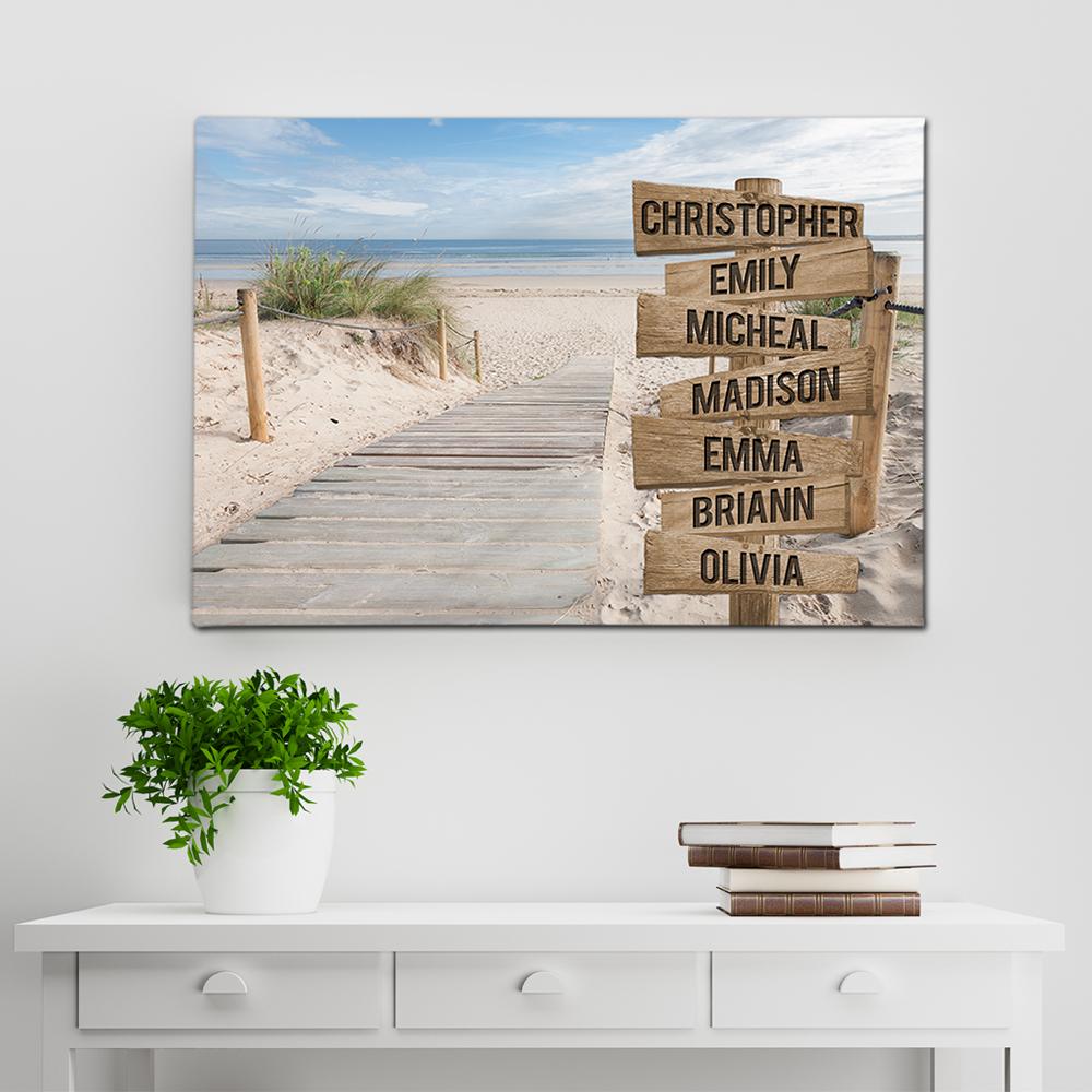 Beach Ocean Scenery Multi Names Premium Canvas Crossroads Personalized Canvas Wall Art – Family Street Sign Family Name Art Canvas For Home Decor Custom