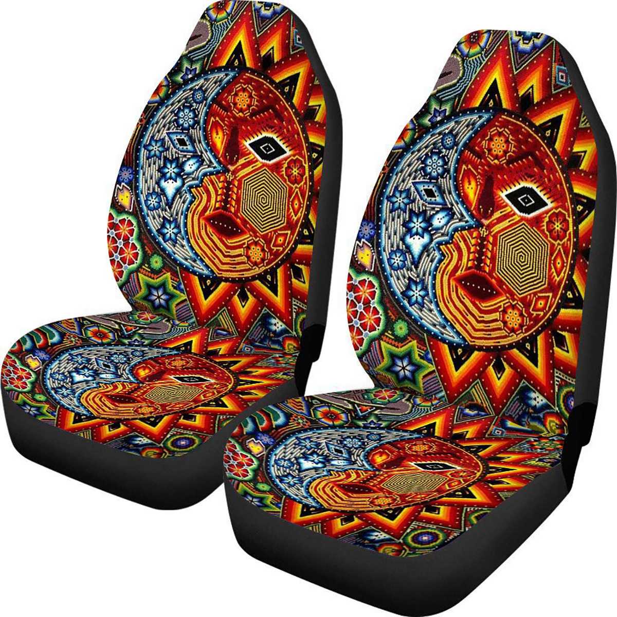 Traditional Art, Sun, Elephant Print Car Seat Cover Set (2Pcs)