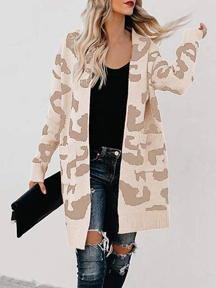 Winter Leopard Print Cardigan Women with Pocket Sweater Oversize Jacket Long Thick Warm Knitted Cardigan for Women 2022 Jumpers alx