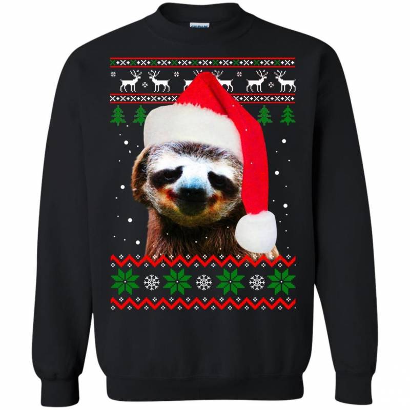 Sloth Santa Hat Christmas Ugly Sweater