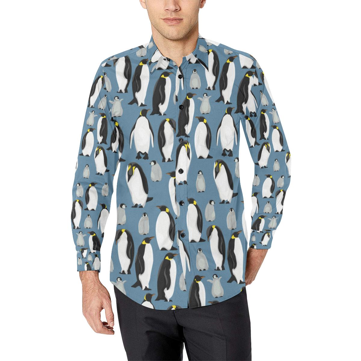 Penguin Pattern Print Design A03 Long Sleeve Dress Shirt