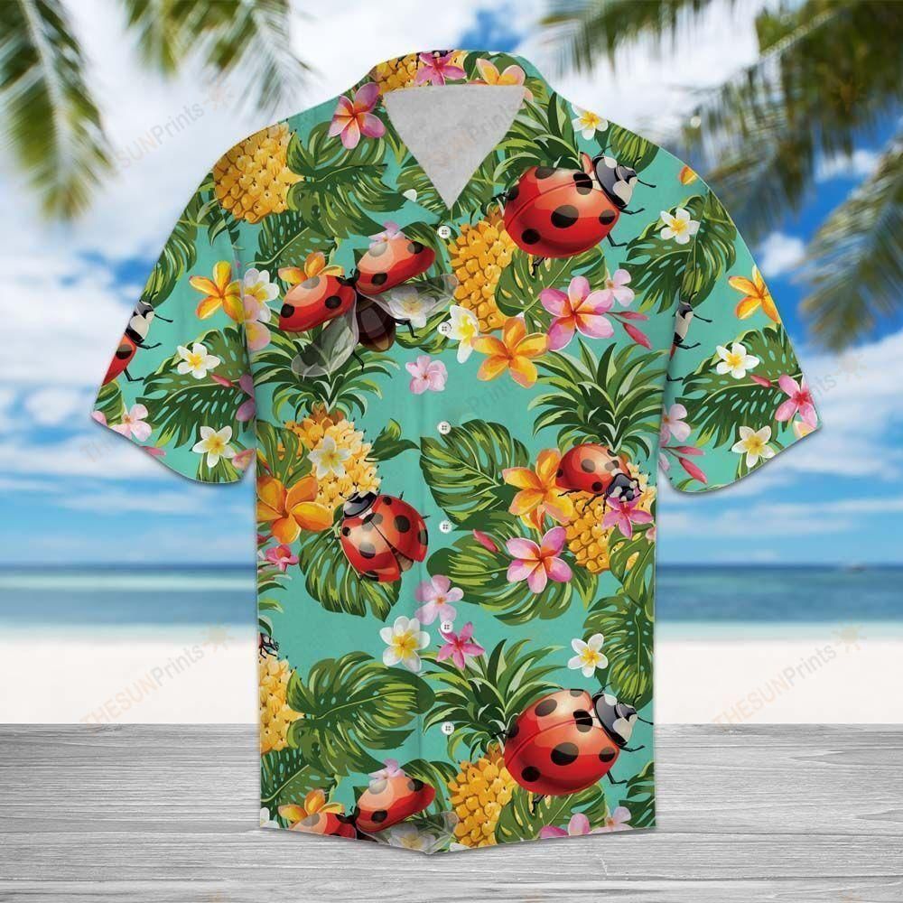 Tropical Pineapple Ladybug Aloha Hawaiian Shirt Colorful Short Sleeve Summer Beach Casual Shirt For Men And Women