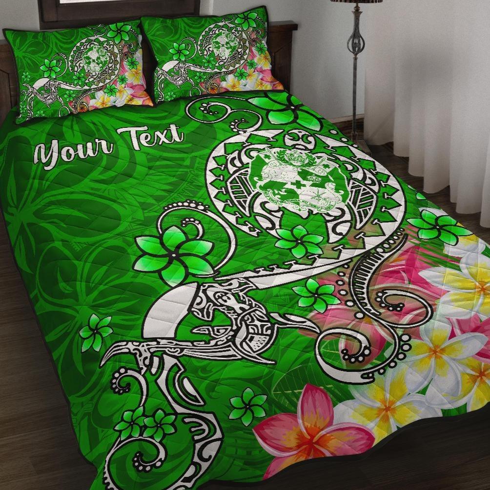 Tonga Custom Personalised Quilt Bed Set – Turtle Plumeria (Green) – BN18