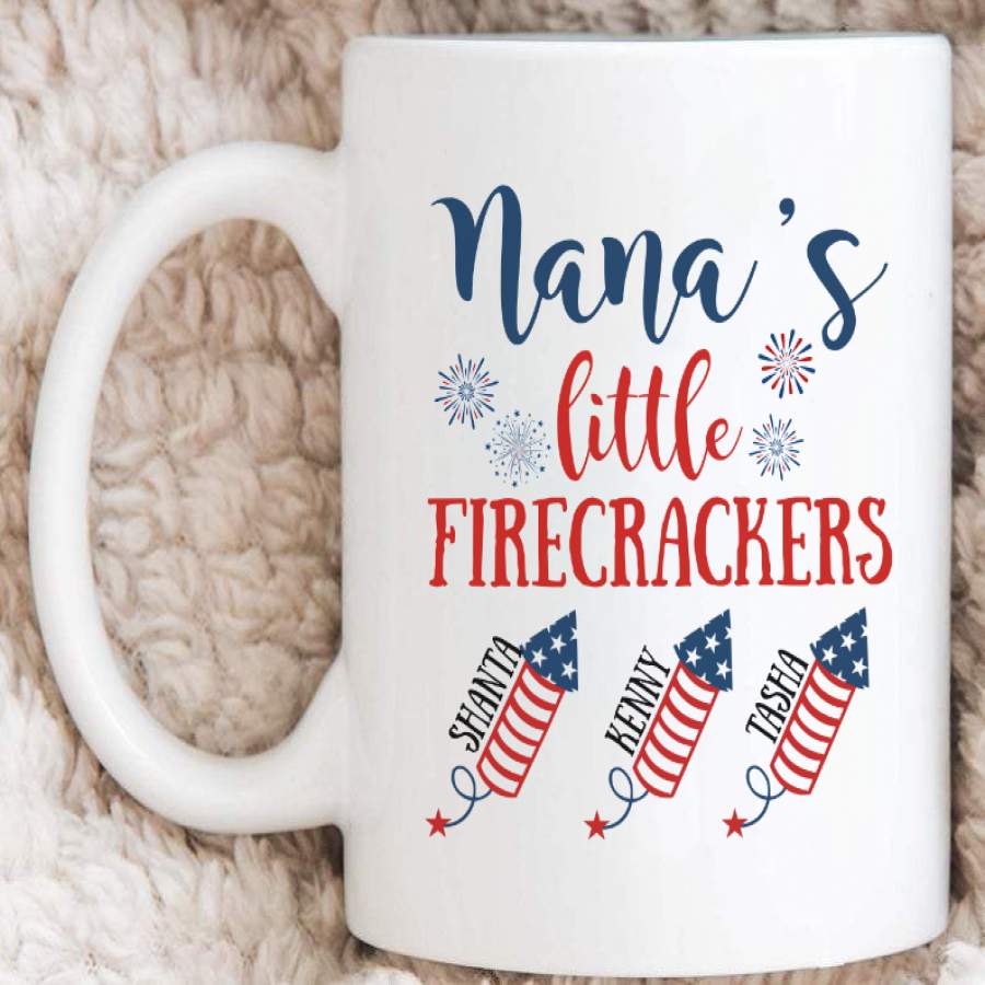 Personalized Nana’s Little Firecrackers With Grandkids Name Mug