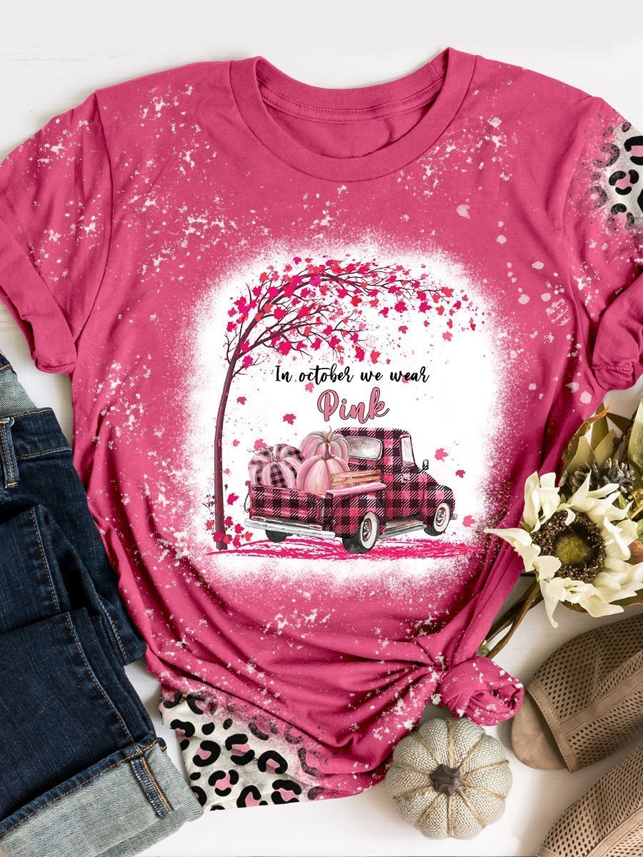 Braday Breast Cancer Awareness In October We Wear Pink Pumpkin Truck Tie Dye Tshirt Hg Bleached T Shirt