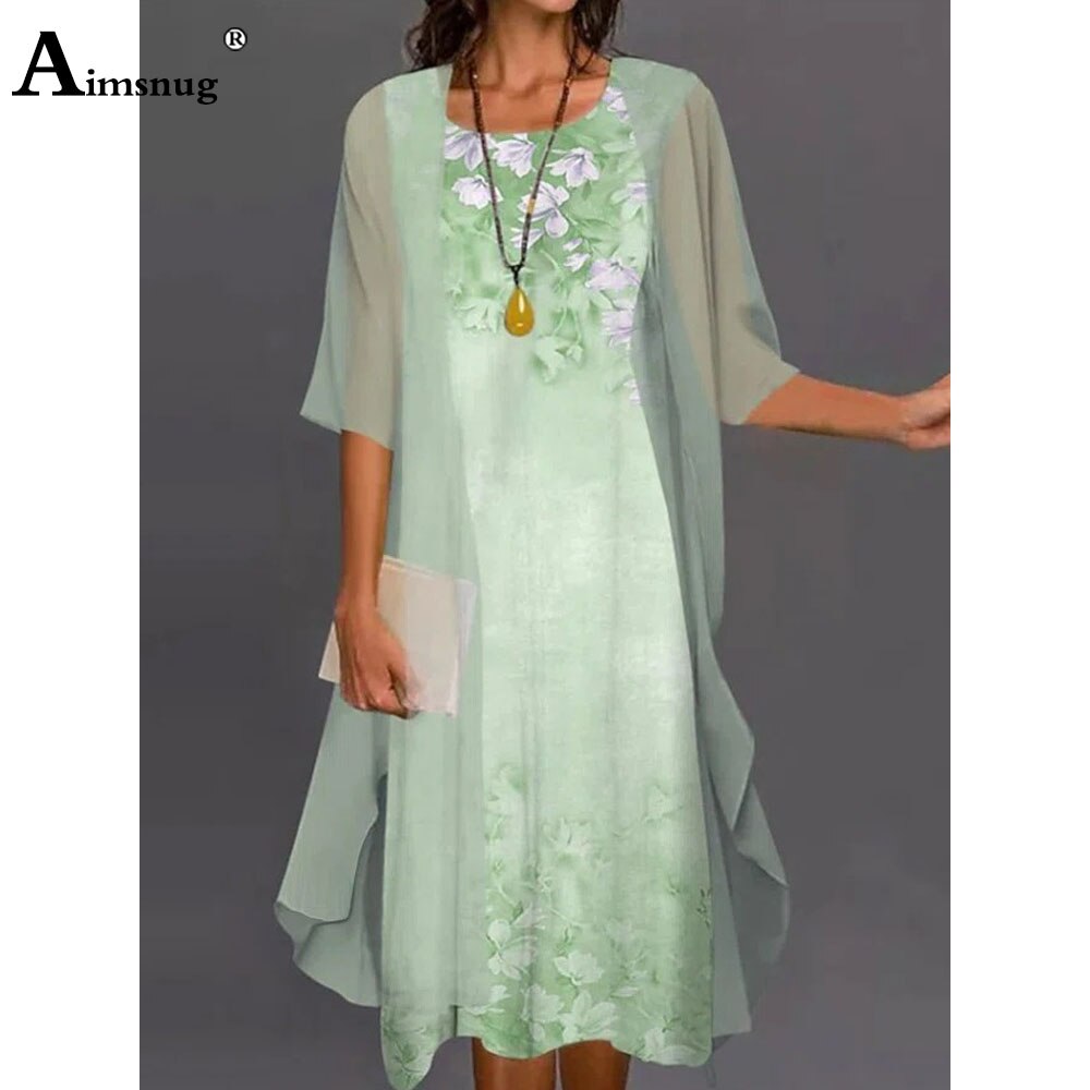 Women Elegant Mid-Calf Dress Bohemian Flower Print Dresses Chiffon Veil 2022 Summer Vintage Straight Dress Two Piece Robe Femme alx