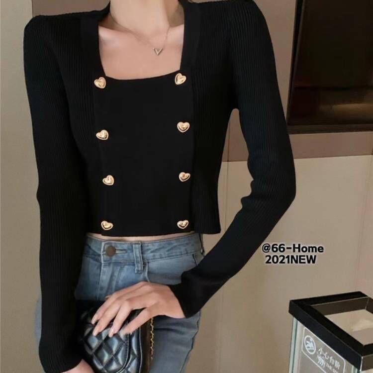 V Neck Y2K Tops 2022 Fashion Autumn Clothes Women Cropped Sweater Korean Halter Off Shoulder Knit Sweaters Long Sleeve Woman alx