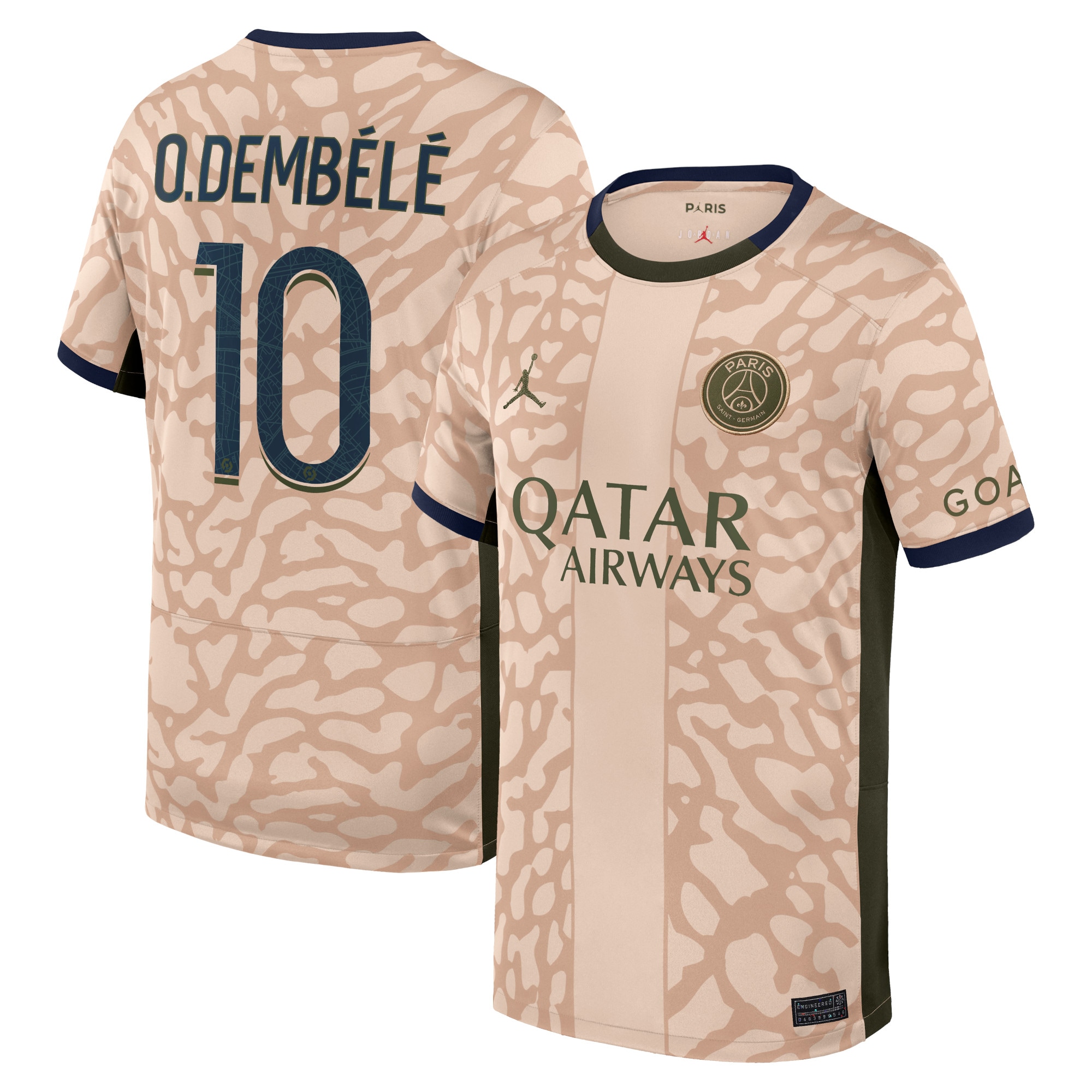 Ousmane Dembélé Paris Saint-Germain Jordan Brand Youth 2023/24 Fourth Stadium Replica Player Jersey  Tan