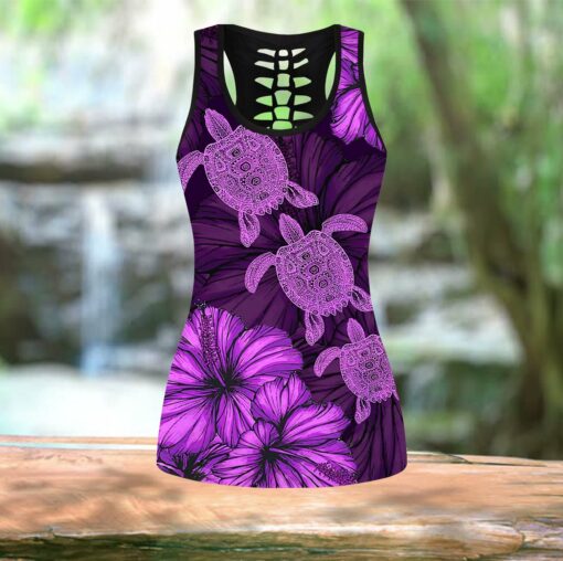 Purple Sea Turtle Hollow Tanktop And Legging For Turtle Lovers, Gift For Her Gift For Turtle Lover Friend Tanktop And Legging, Animal Lovers