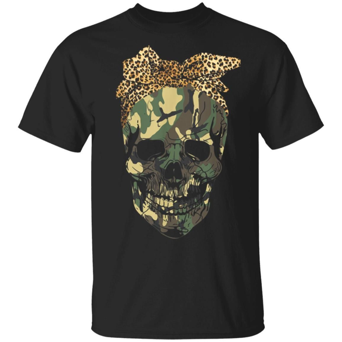 Camouflage Skull With Leopard Bandana Bow Shirt T Shirt