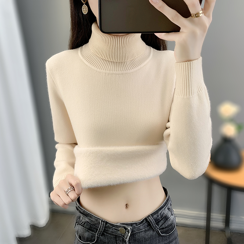 Autumn And Winter Plush Sweater Women’S Winter Thickened One Piece Velvet With Large High Collar Pullover Underneath Sweater War alx